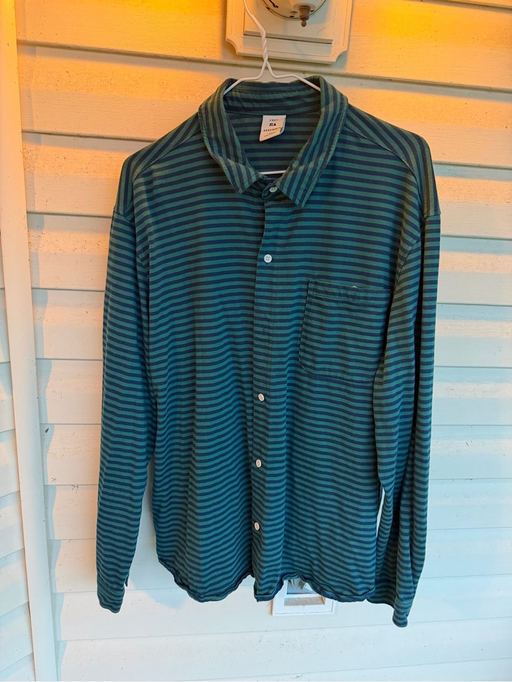 Striped Long-Sleeve Button-Down Shirt in Teal and Black